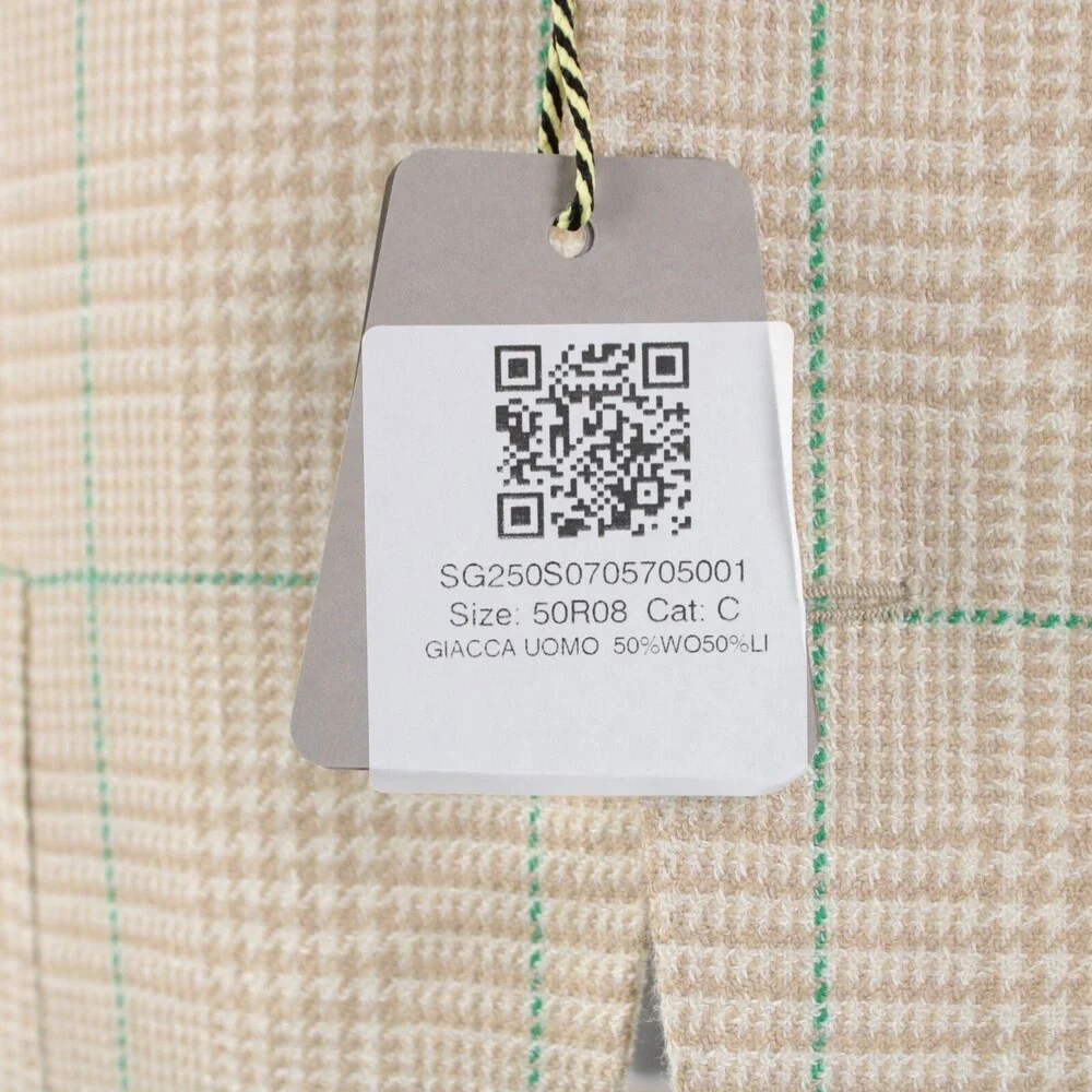 Sartorio Kiton NWT Wool/Linen Sport Coat Size 50R 40R US Beige/White/Green Plaid